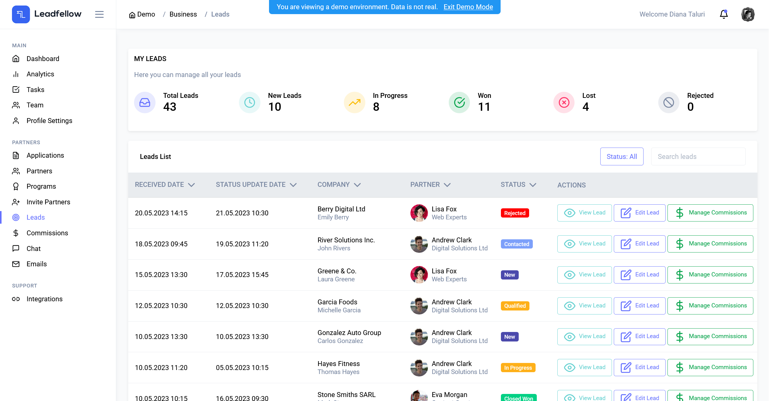 Connector — leads tracking dashboard