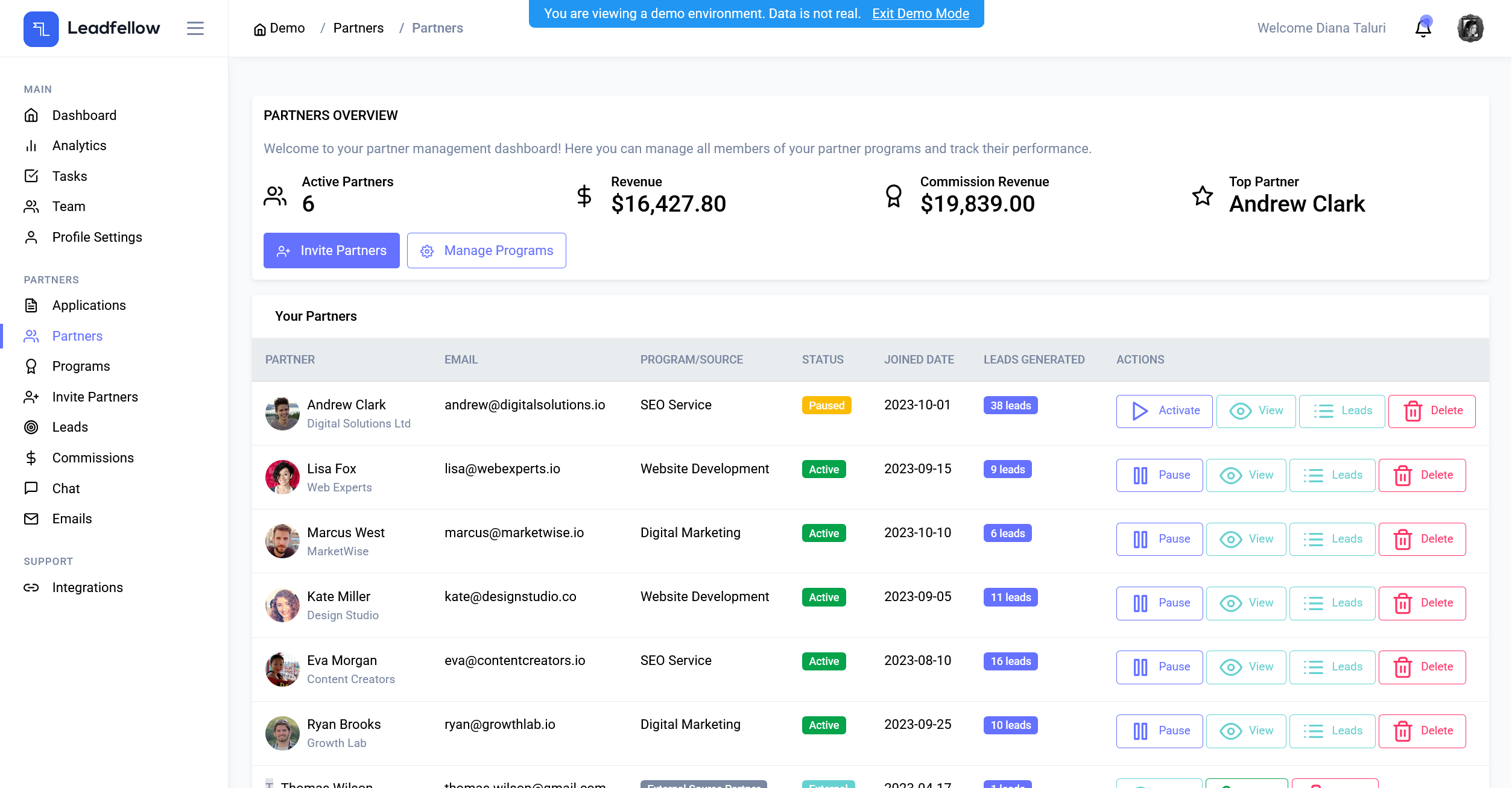 Vendor — partner management dashboard
