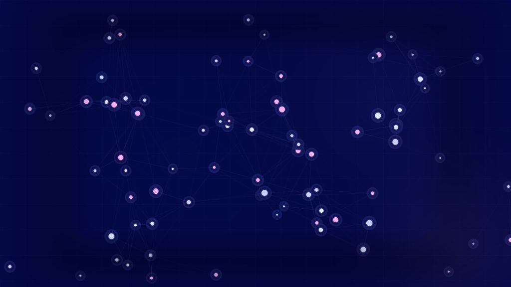 Abstract network visualization representing agentic economy with AI agent nodes connected by data streams in Leadfellow brand colors